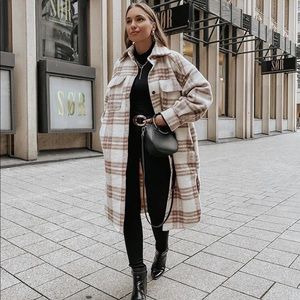 H&M Shacket Long Jacket Plaid